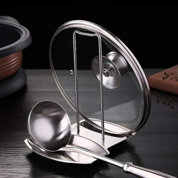 Support en inox pour couvercle et ustensiles – Plan de travail propre