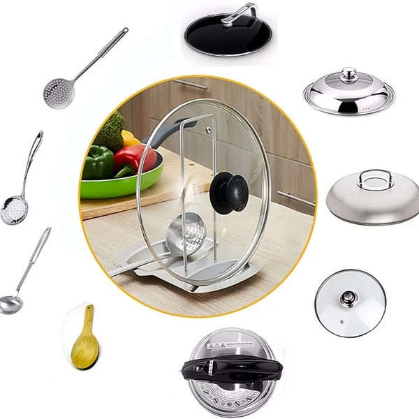 Support en inox pour couvercle et ustensiles – Plan de travail propre