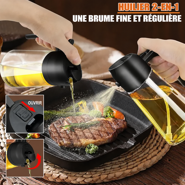 Doseur d’huile 2-en-1 sans étiquette – brume fine et versement